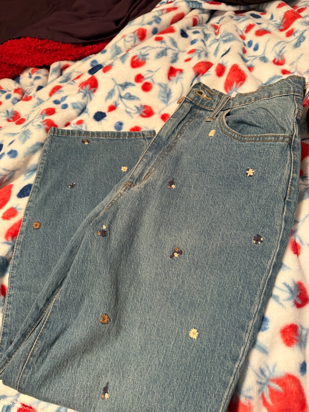 Universal Thread Light Blue Straight-Leg Jeans with Floral Embroidery